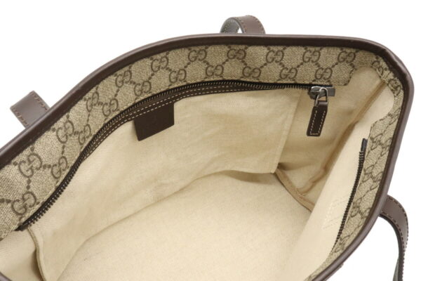 12021362 4 Gucci GG Supreme Tote Bag Leather Khaki Beige Brown