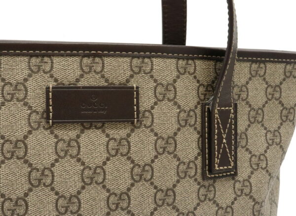 12021362 7 Gucci GG Supreme Tote Bag Leather Khaki Beige Brown