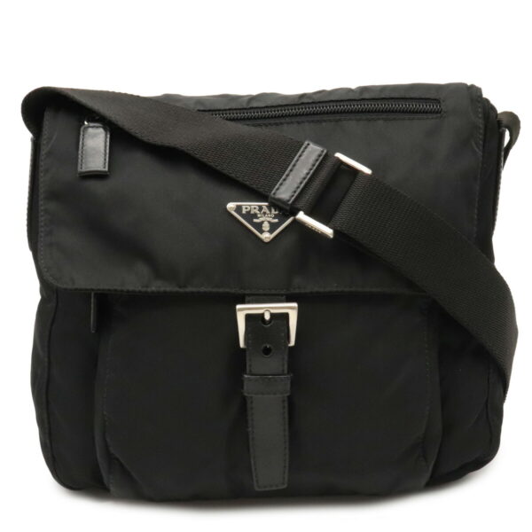 12021396 Prada Diagonal Nylon Leather Shoulder Bag Nero Black