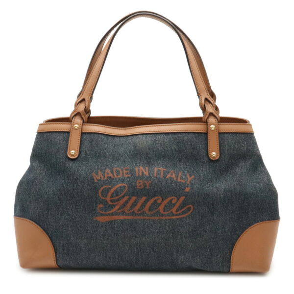 12021405 Gucci Denim Tote Bag Leather Blue Brown