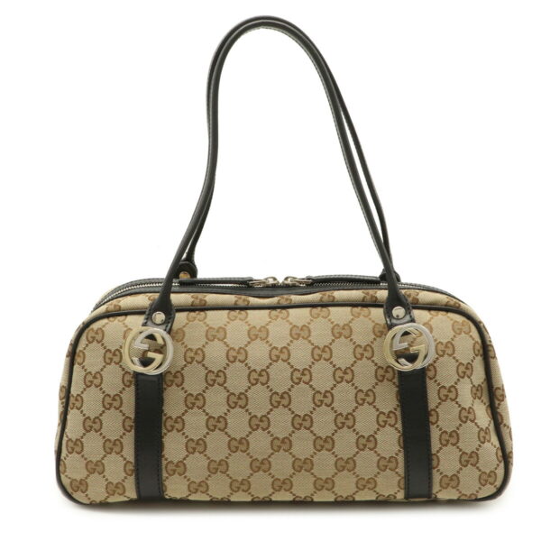 12021460 Gucci GG Twins Mini Bag Leather Khaki Beige Black