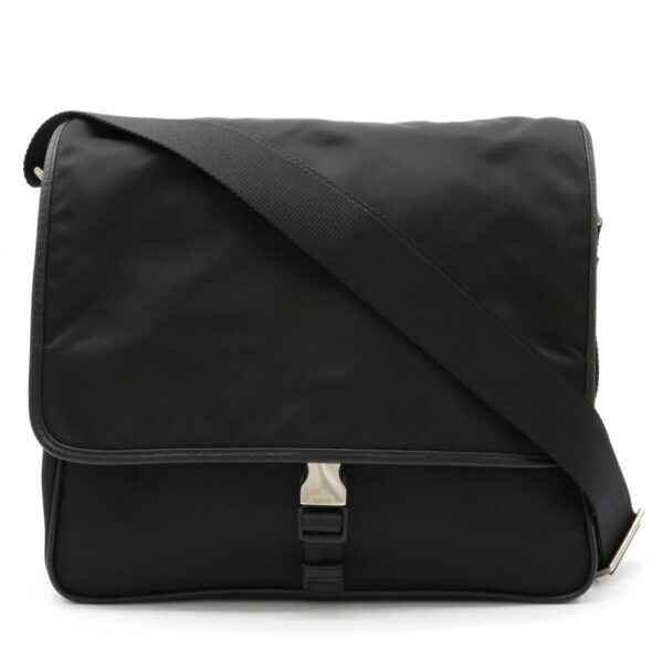 12021512 Prada Diagonal Messenger Nylon Leather Bag Nero Black