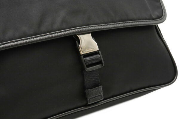 12021512 7 Prada Diagonal Messenger Nylon Leather Bag Nero Black