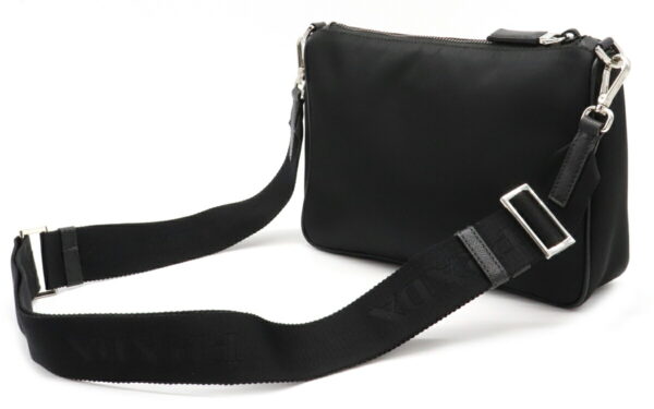 12030332 1 Prada Diagonal One Shoulder Nylon Leather Bag Nero Black