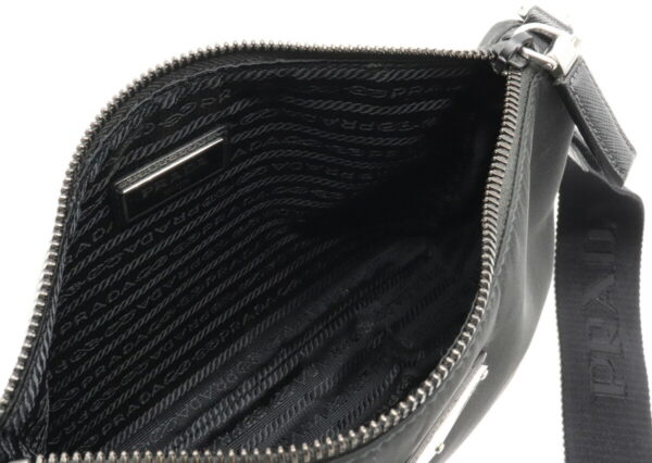 12030332 4 Prada Diagonal One Shoulder Nylon Leather Bag Nero Black