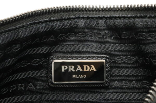 12030332 5 Prada Diagonal One Shoulder Nylon Leather Bag Nero Black