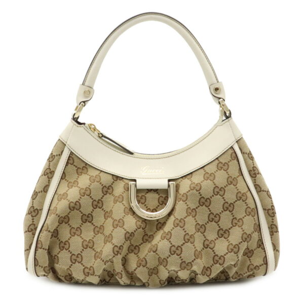 12030339 Gucci Abbey GG Bag Leather Khaki Beige White