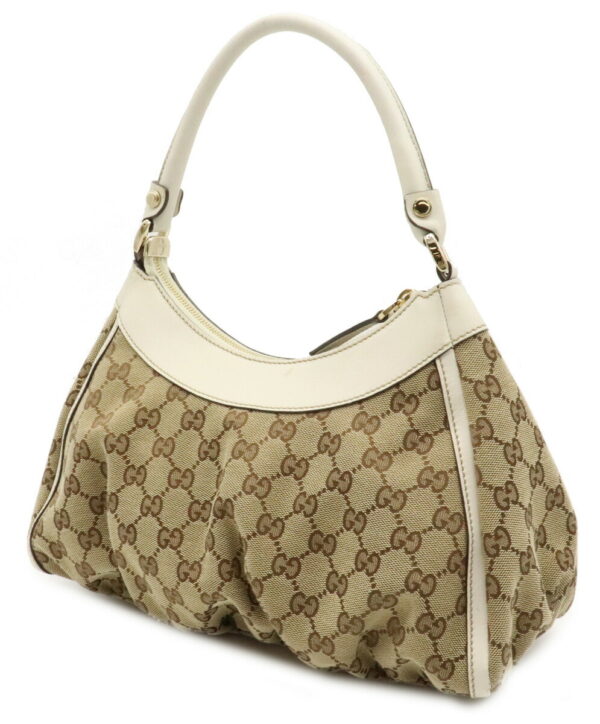 12030339 1 Gucci Abbey GG Bag Leather Khaki Beige White