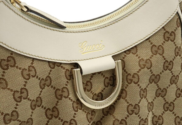 12030339 8 Gucci Abbey GG Bag Leather Khaki Beige White