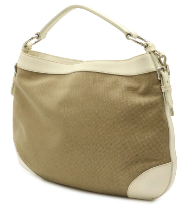 12030369 1 Prada Logo Jacquard One Shoulder Leather Bag Khaki Ivory