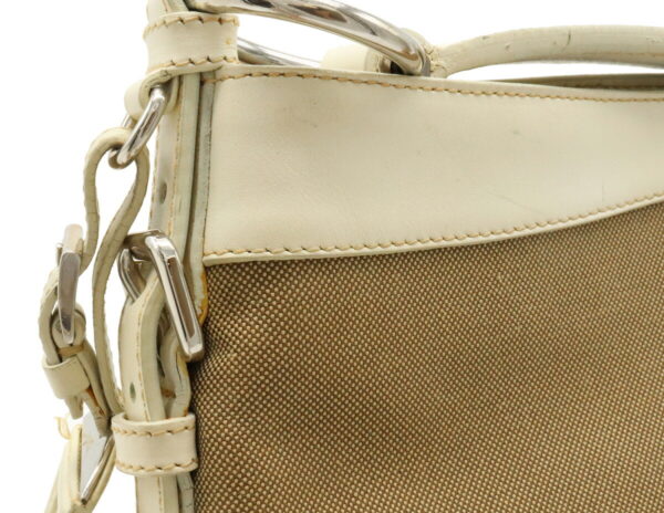 12030369 6 Prada Logo Jacquard One Shoulder Leather Bag Khaki Ivory