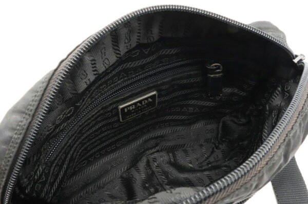 12030649 4 Prada Diagonal Pochette Nylon Leather Shoulder Bag Nero Black