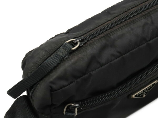 12030649 5 Prada Diagonal Pochette Nylon Leather Shoulder Bag Nero Black