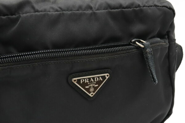 12030649 7 Prada Diagonal Pochette Nylon Leather Shoulder Bag Nero Black