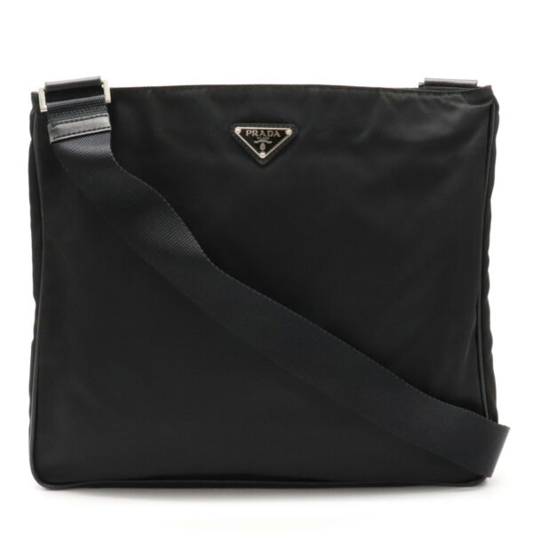 12030661 Prada Diagonal Nylon Leather Shoulder Bag Nero Black