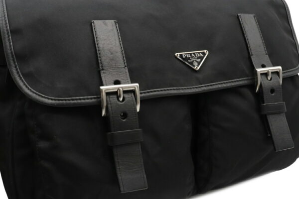 12030662 8 Prada Diagonal Messenger Nylon Leather Bag Nero Black