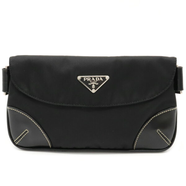 12030669 Prada Waist Pouch Nylon Leather Body Bag Nero Black