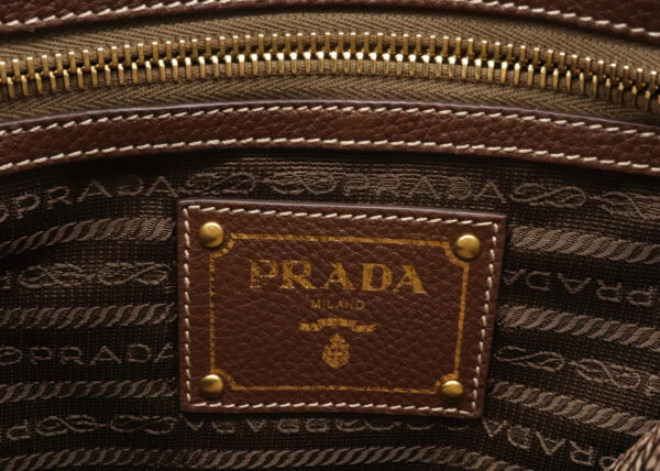 12030693 5 Prada Logo Jacquard Denim Leather Bag Navy Brown