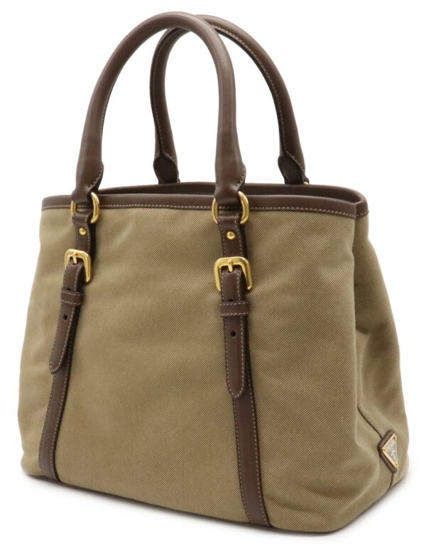 12030694 1 Prada Logo Jacquard Ribbon Leather Tote Bag Khaki Brown