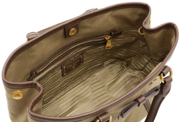 12030694 4 Prada Logo Jacquard Ribbon Leather Tote Bag Khaki Brown