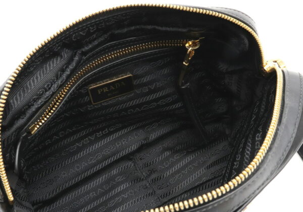 12030695 4 Prada Diagonal Pochette Nylon Leather Shoulder Bag Nero Black