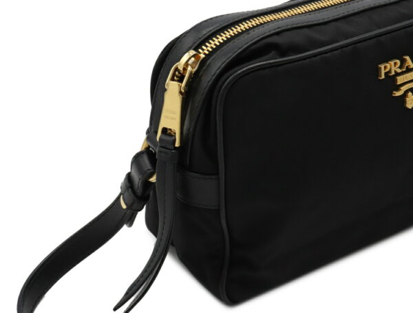 12030695 5 Prada Diagonal Pochette Nylon Leather Shoulder Bag Nero Black