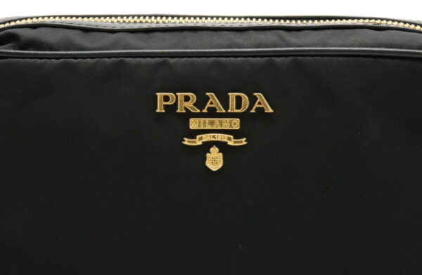 12030695 7 Prada Diagonal Pochette Nylon Leather Shoulder Bag Nero Black