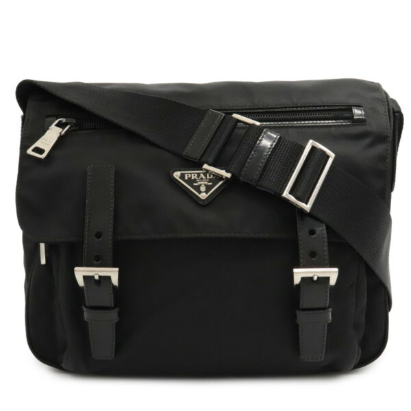 12030702 Prada Diagonal Nylon Leather Shoulder Bag Nero Black