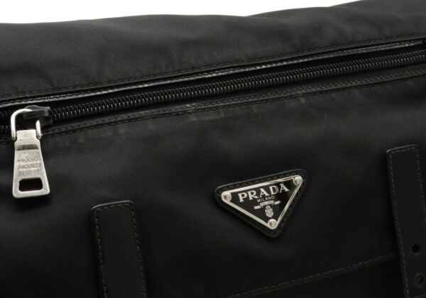 12030702 3 Prada Diagonal Nylon Leather Shoulder Bag Nero Black