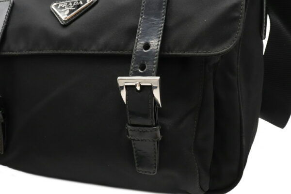 12030702 5 Prada Diagonal Nylon Leather Shoulder Bag Nero Black