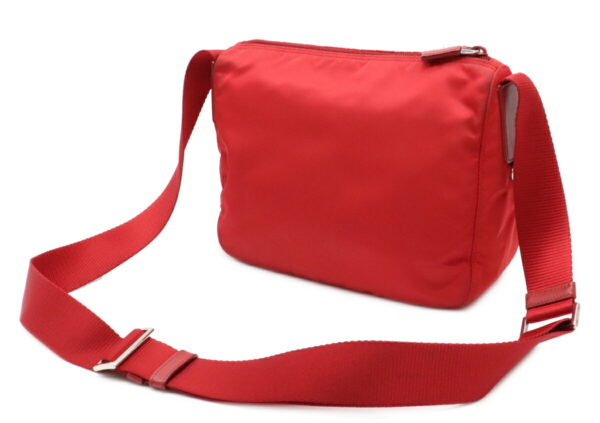 12030877 1 Prada Diagonal Nylon Leather Shoulder Bag Red