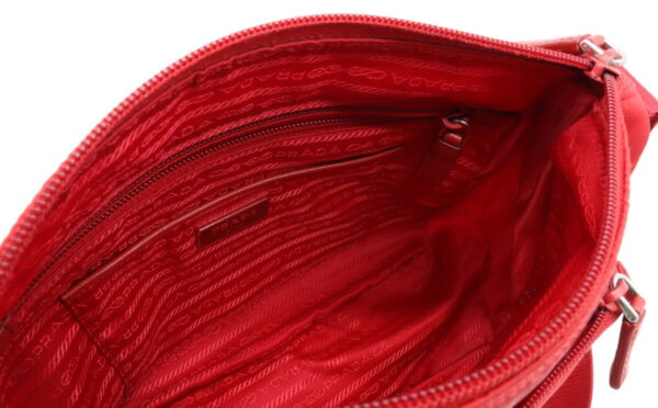 12030877 4 Prada Diagonal Nylon Leather Shoulder Bag Red