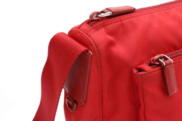 12030877 6 Prada Diagonal Nylon Leather Shoulder Bag Red