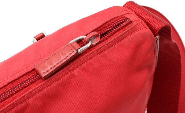 12030877 7 Prada Diagonal Nylon Leather Shoulder Bag Red