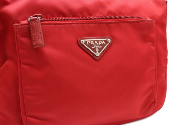 12030877 8 Prada Diagonal Nylon Leather Shoulder Bag Red