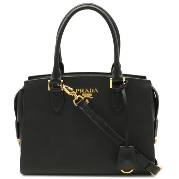 12031165 Prada Saffiano 2WAY Leather Crossbody Bag Nero Black