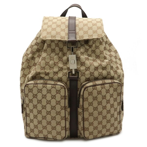 12031353 Gucci GG Jackie Line Rucksack Leather Khaki Beige