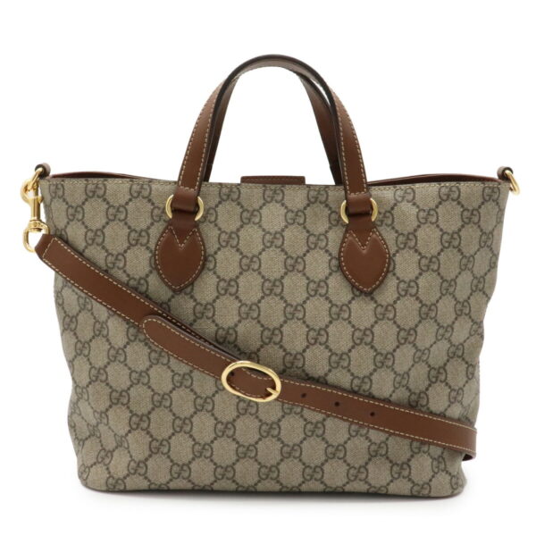 12031406 Gucci GG Supreme 2Way Handbag Leather Beige Brown