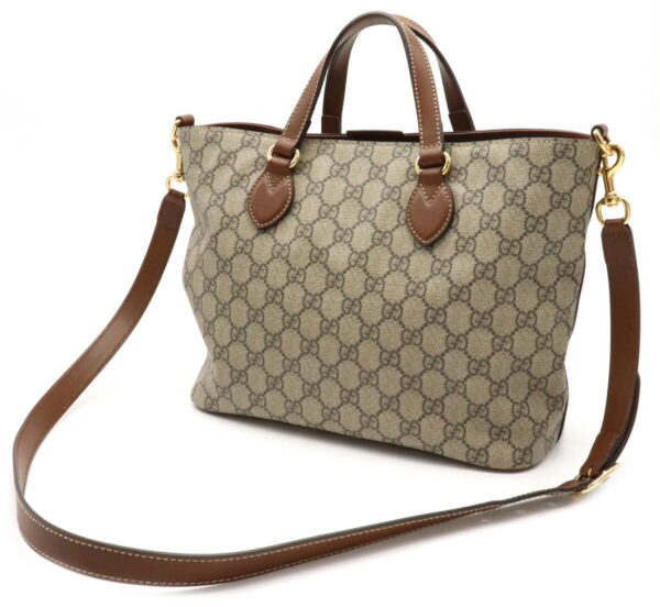 12031406 1 Gucci GG Supreme 2Way Handbag Leather Beige Brown