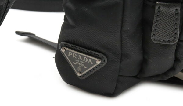 12040138 7 Prada Diagonal Nylon Leather Shoulder Bag Nero Black Soleil Yellow