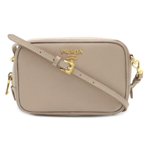 12040339 Prada Saffiano 2WAY Leather Crossbody Pochette Pink Beige