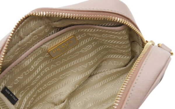 12040339 4 Prada Saffiano 2WAY Leather Crossbody Pochette Pink Beige