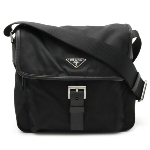 12040453 Prada Diagonal Nylon Leather Messenger Bag Nero Black