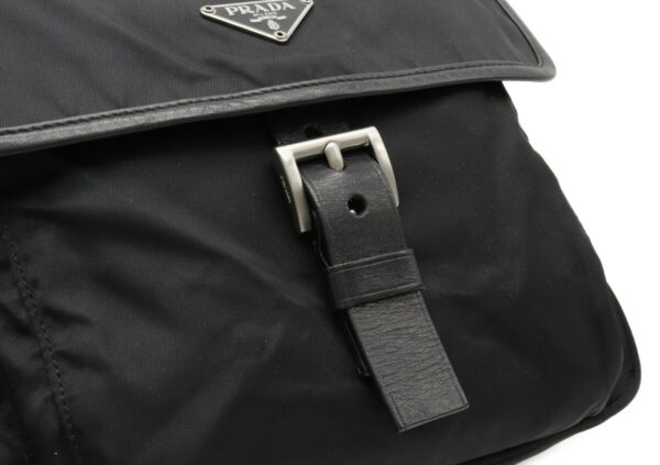 12040453 6 Prada Diagonal Nylon Leather Messenger Bag Nero Black