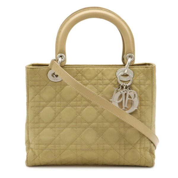 12040477 Christian Dior Lady Dior Cannage Handbag Nylon Leather Beige