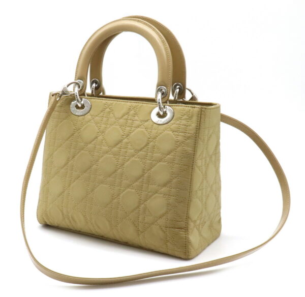 12040477 1 Christian Dior Lady Dior Cannage Handbag Nylon Leather Beige