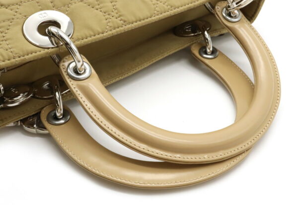 12040477 3 Christian Dior Lady Dior Cannage Handbag Nylon Leather Beige