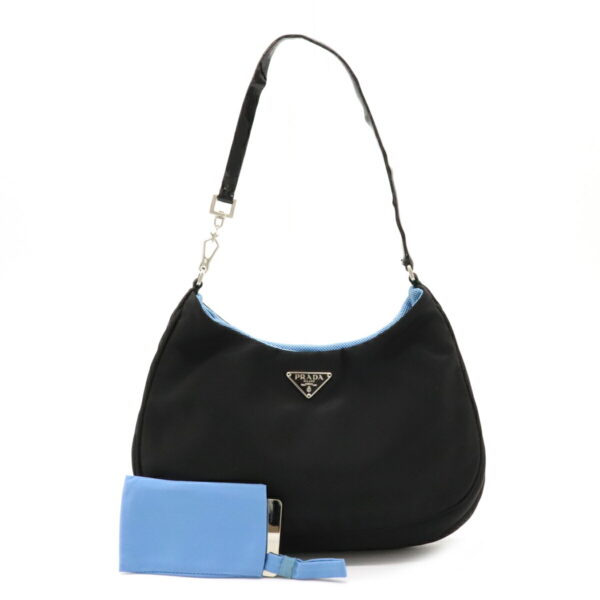 12040524 Prada Mini Nylon Patent Leather Handbag Nero Black Blue