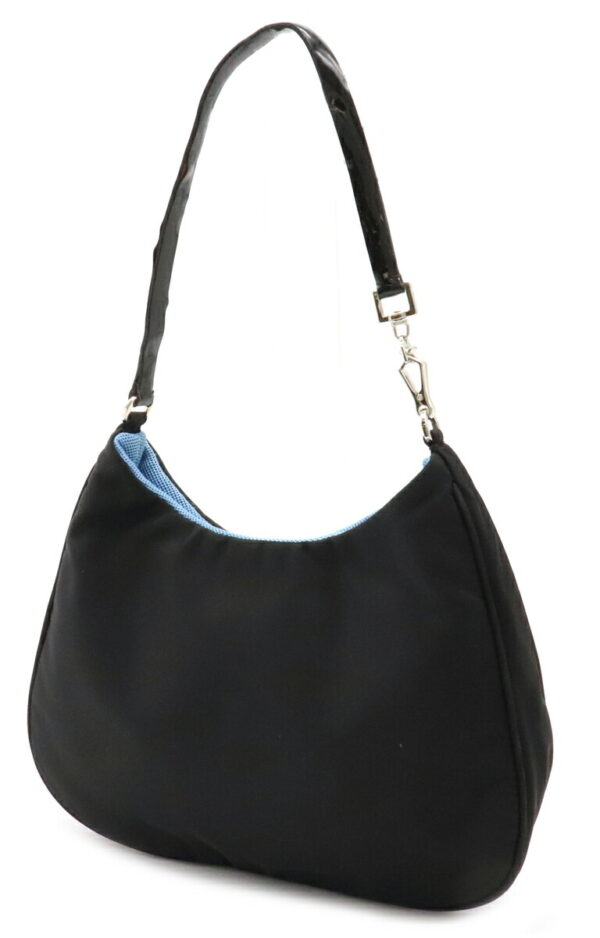 12040524 1 Prada Mini Nylon Patent Leather Handbag Nero Black Blue