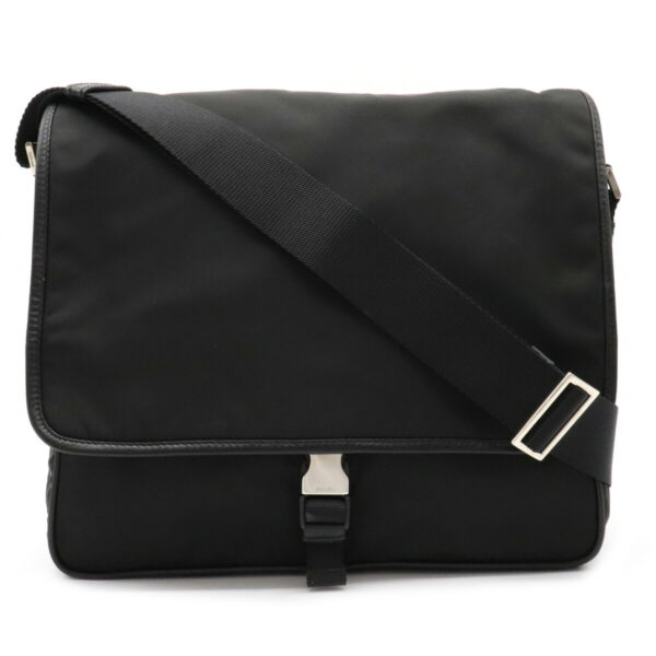 12040562 Prada Diagonal Nylon Leather Messenger Bag Nero Black